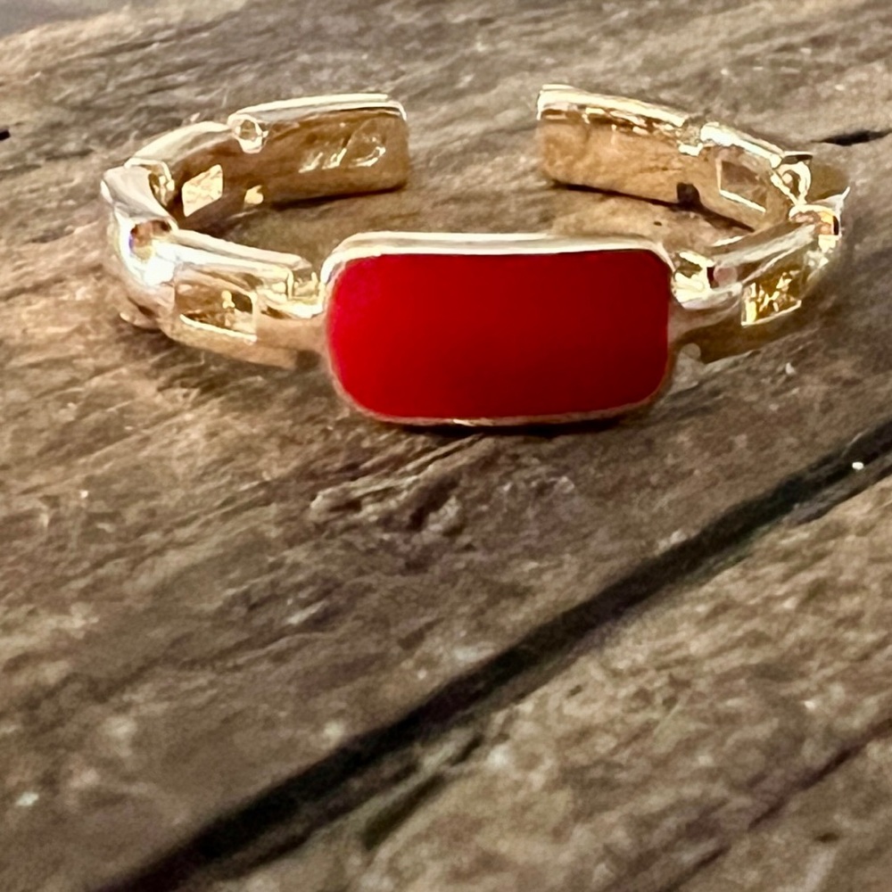 🟠NEW PRETTY BIRD Tarnish Proof/Waterproof Gold/Red Enamel Adjustable Ring